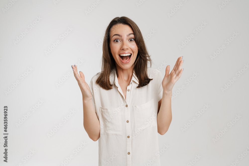 Young european woman gesturing and screaming at camera