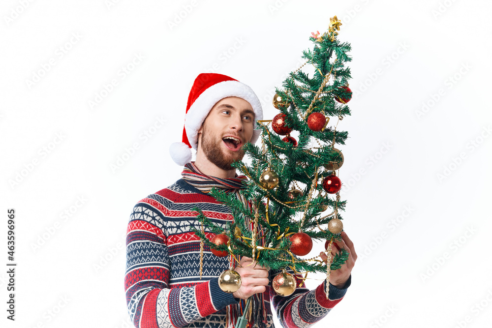 emotional man in New Year's clothes decoration christmas studio posing emotional man in New Year's clothes decoration christmas studio posing