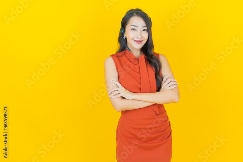 Portrait beautiful young asian woman with call center customer care service center © siraphol