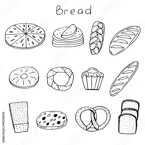 Bread set vector illustration, hand drawing doodles