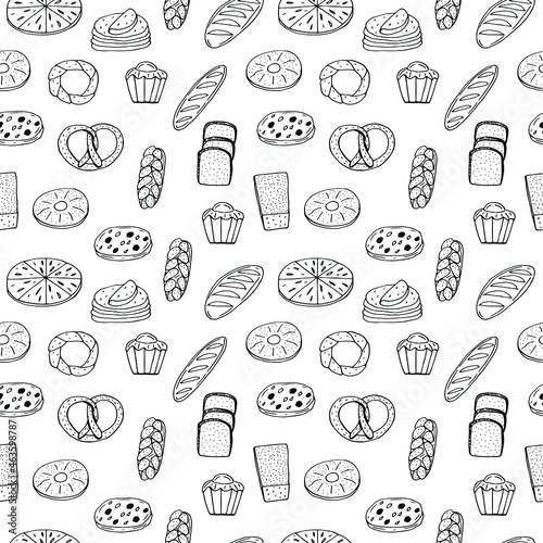 Bread seamless pattern vector illustration, hand drawing doodles