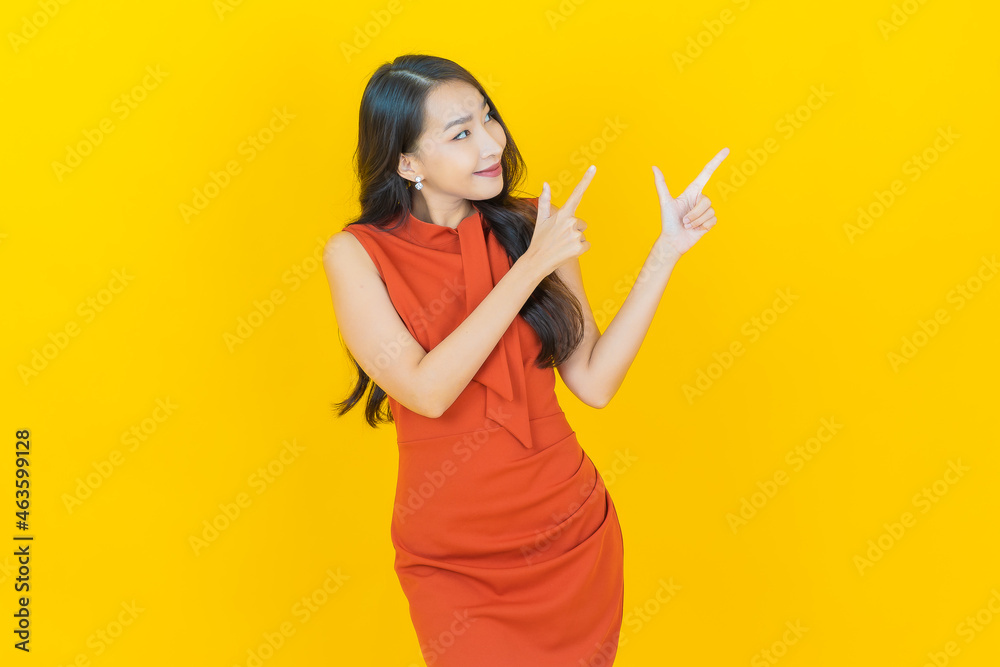 Portrait beautiful young asian woman smile with action Portrait beautiful young asian woman smile with action
