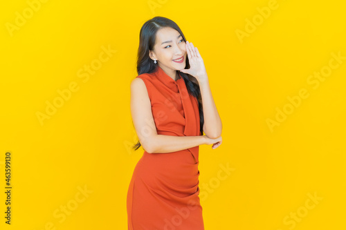 Portrait beautiful young asian woman smile with action