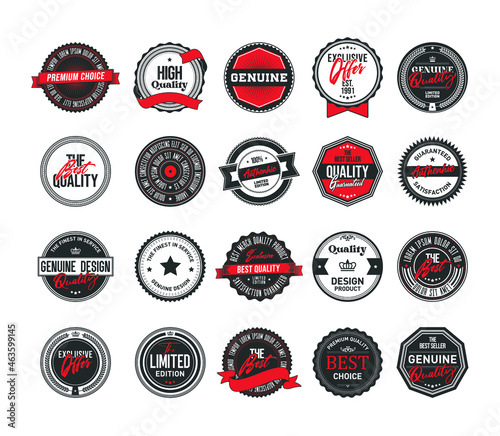 Black, white and red vintage badges collection