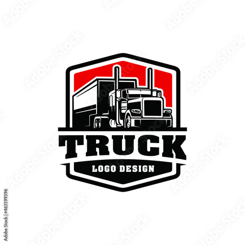 Trucking company badge logo, semi truck logo, 18 wheeler ready made logo template set vector isolated	