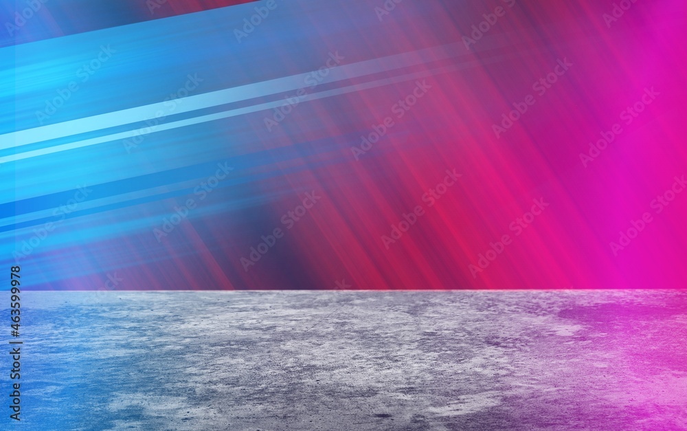 Obraz premium Blue and purple neon light on the concrete cement floor and background studio,