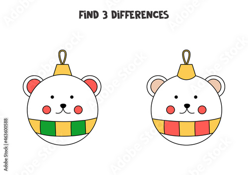 Find three differences between two pictures of Christmas bauble.