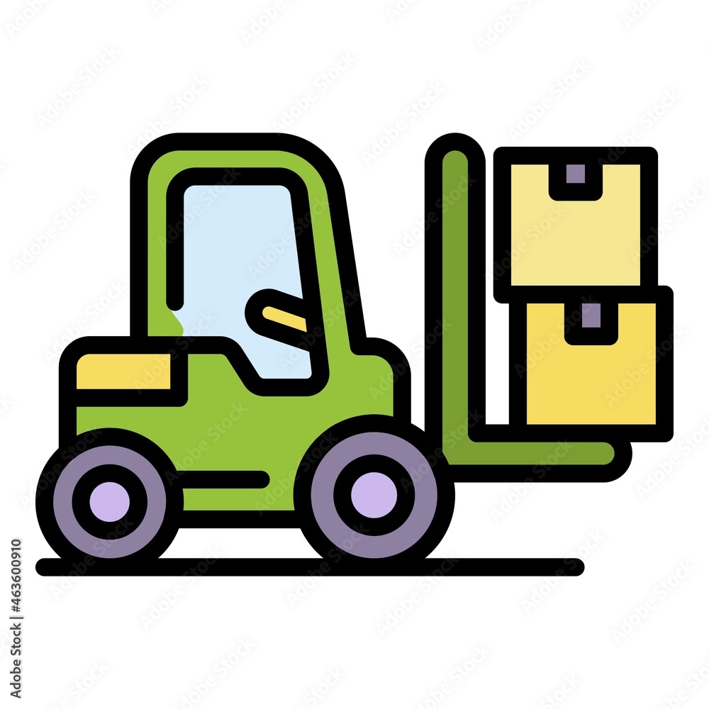 Forklift icon. Outline forklift vector icon color flat isolated