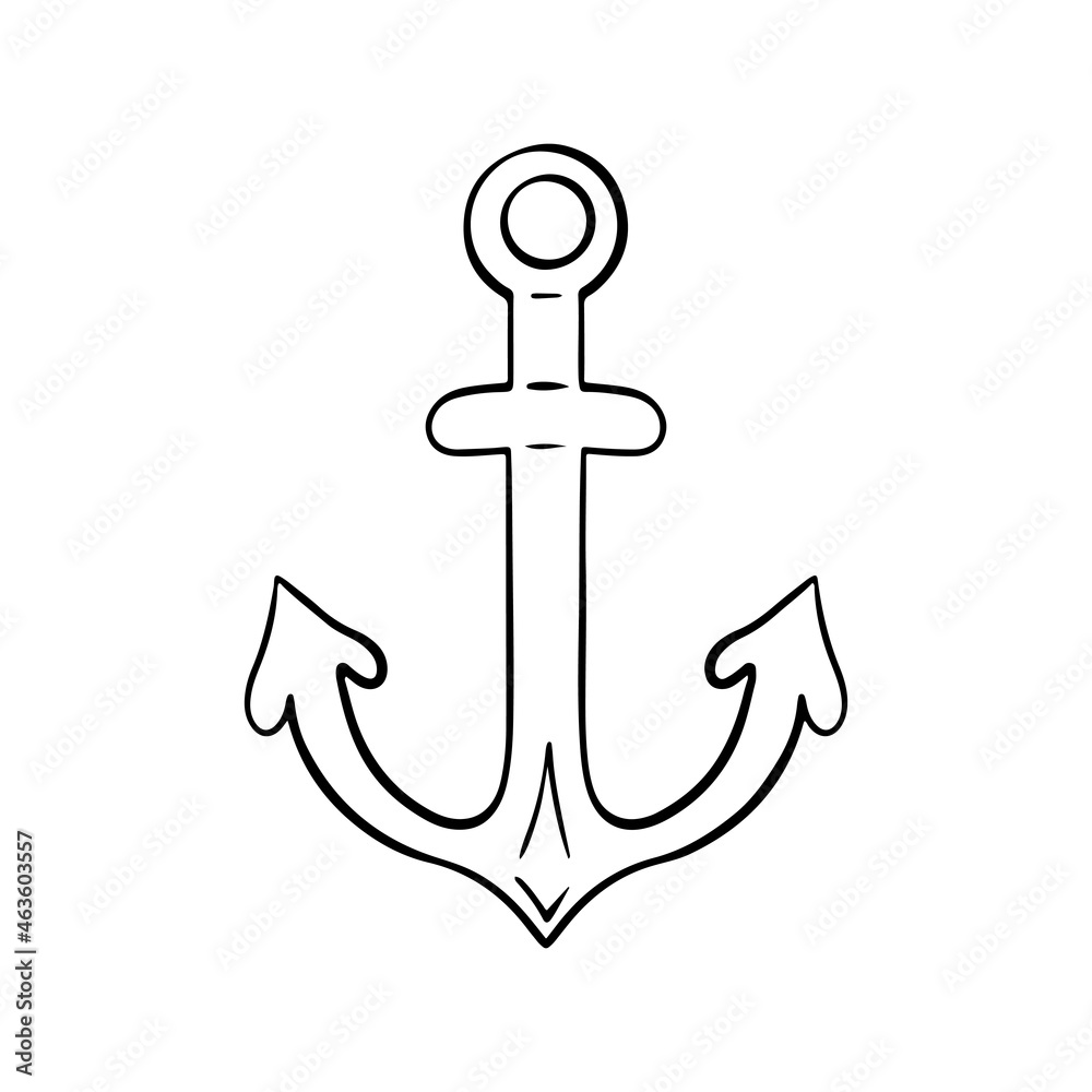 Marine anchor. Sea travel symbol. Doodle sketch isolated on white background. Hand drawn vector illustration Marine anchor. Sea travel symbol. Doodle sketch isolated on white background. Hand drawn vector illustration
