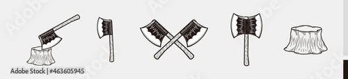 Axe hand drawn silhouette set - Axe hand drawn icon  logo on white