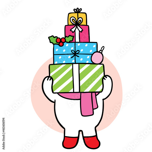 Cartoon cute Christmas and New year, Cat and presents vector.