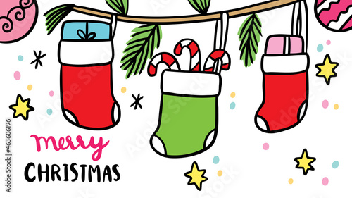 Cartoon cute socks and decoration, Christmas template.