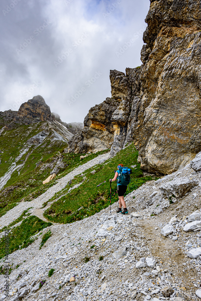A hiking path leading to the summit of Hoher Burgstall in austrian Stubai Alps.