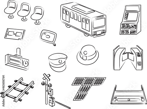 駅関連の筆書き壁紙イラスト