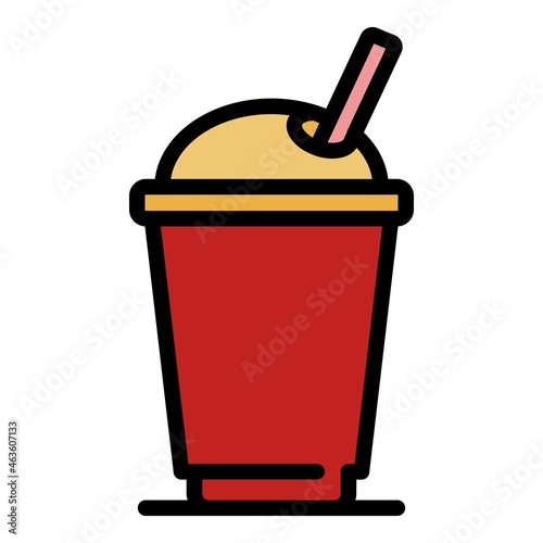 Juice plastic cup icon. Outline juice plastic cup vector icon color flat isolated
