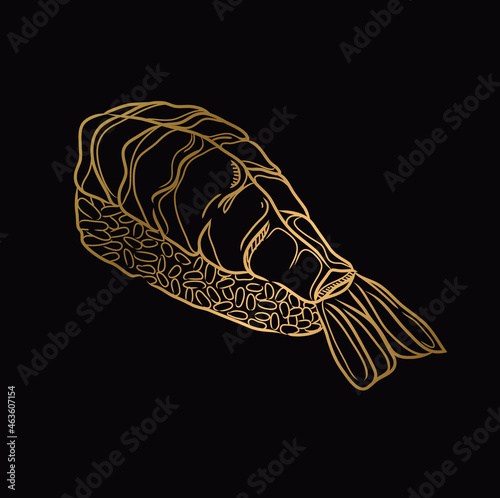 shrimp sushi vector gold stripes on black background