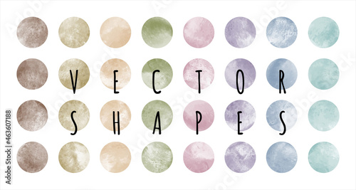 Soft, natural colors watercolor spots, vector circles collection. Hand drawn round smears, stains set. Light watercolour painted dots illustration, design elements. Text backgrounds, label templates.
