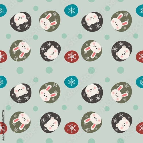 seamless pattern winter bear＆rabbit,シームレスパターン photo