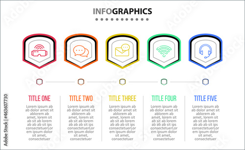 Vector Infographic design with icons. 5 options or 5 steps. process diagram, flow chart, info graph, Infographics for business concept, presentations banner, workflow layout.