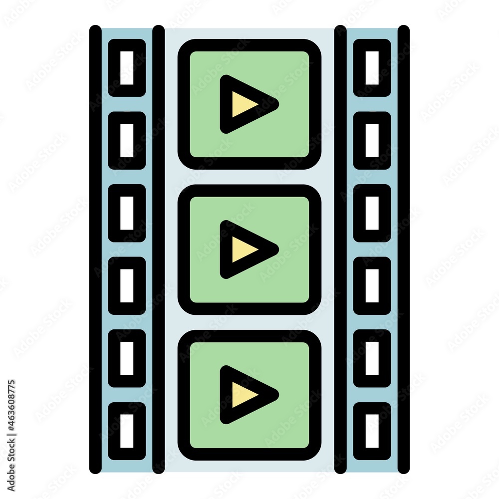 Cinema film icon. Outline cinema film vector icon color flat isolated