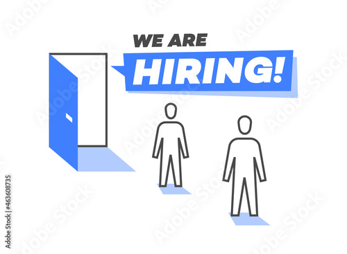 We are hiring symbol with an opened company door and new members of a team or new employees - light version.