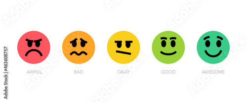 Set of five emoticons with funny expression of their satisfaction - colored version. Easy to use for your website or presentation.