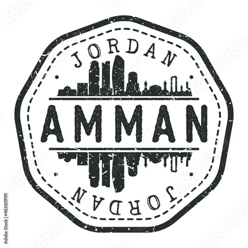 Amman, Jordan Stamp Skyline Postmark. Silhouette Postal Passport. City Round Vector Icon. Vintage Postage Design.