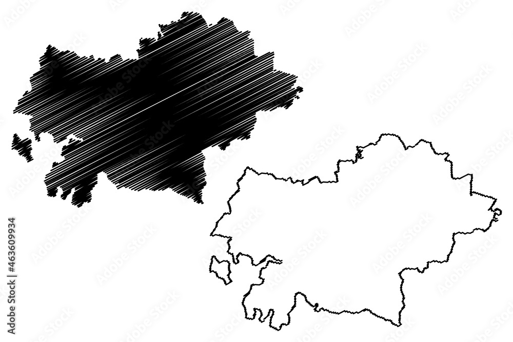 Mahoba district (Uttar Pradesh State, Republic of India) map vector illustration, scribble sketch Mahoba map