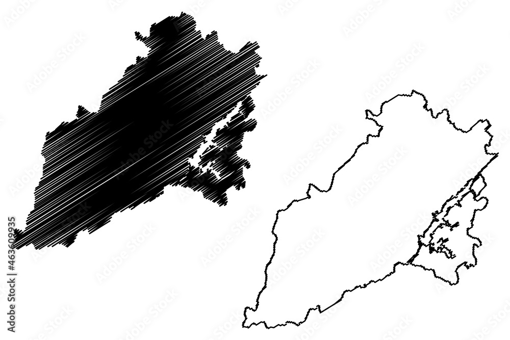 Malkangiri district (Odisha State, Republic of India) map vector illustration, scribble sketch Malkangiri map