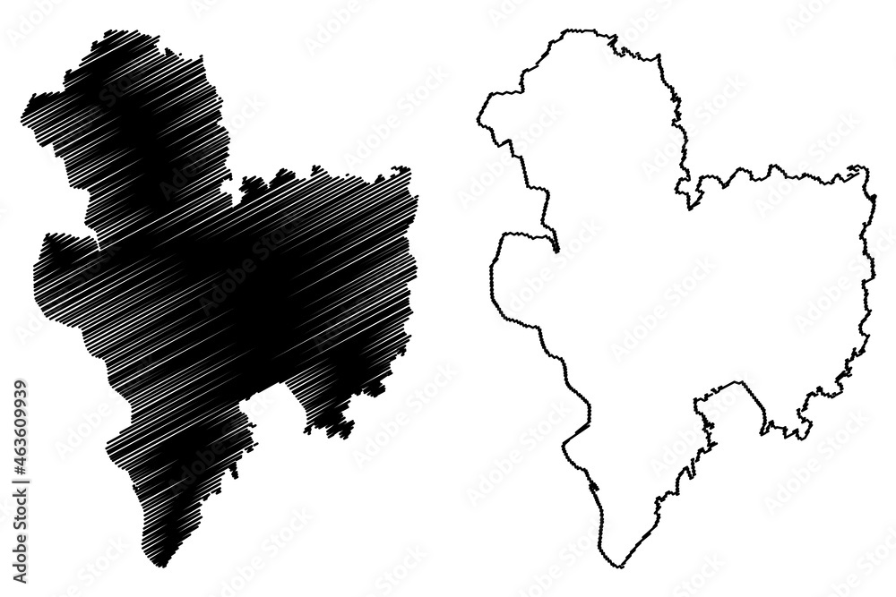Malda district (West Bengal State, Republic of India) map vector illustration, scribble sketch Maldah or Maldaha map