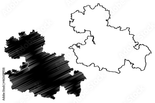 Mandla district (Madhya Pradesh State, Jabalpur division, Republic of India) map vector illustration, scribble sketch Mandla map photo