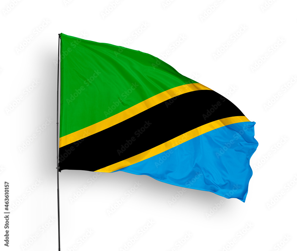 Tanzania flag isolated on white background. close up waving flag of ...