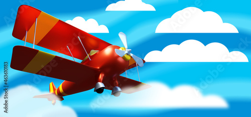 airplane flies in sky. Cart...