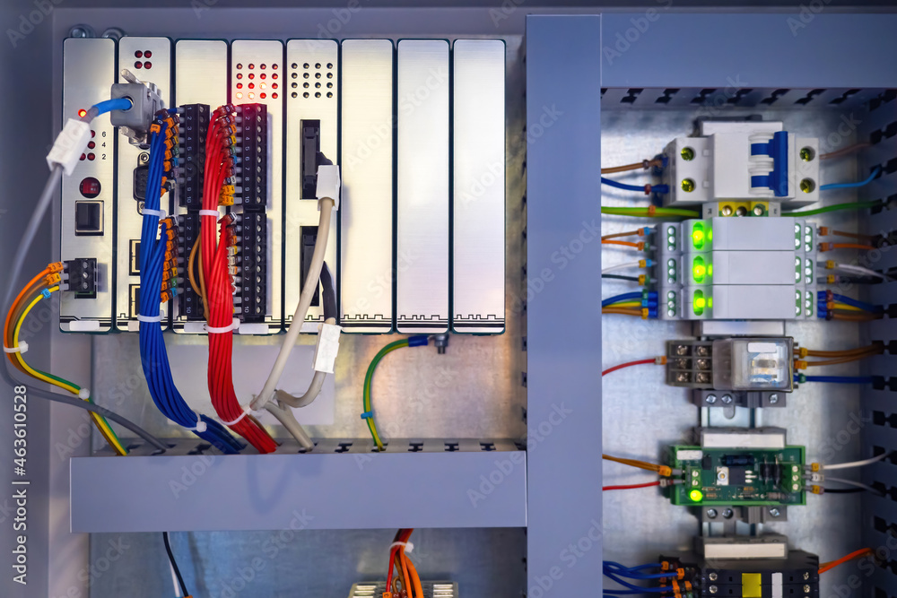 Electrical and network equipment. Electric closeup. Power