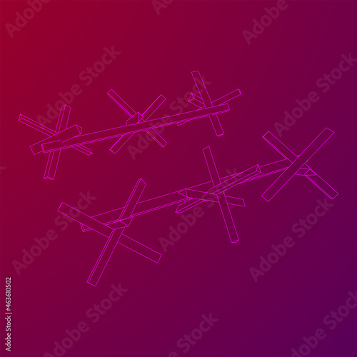 Hedgehog antitank defence. Wireframe low poly mesh vector illustration.