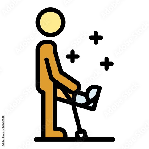 Man walking plaster leg icon. Outline man walking plaster leg vector icon color flat isolated