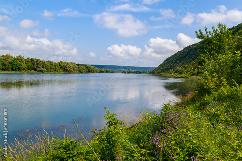 Wide river. Eastern european background with copy space for text or lettering. Ideal for fishing and rafting. photo