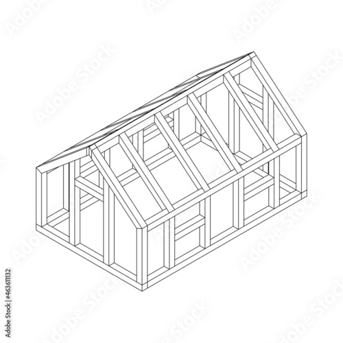Greenhouse construction frame. Hothouse building object or framing house. Warm house Vector illustration. Glasshouse concept image