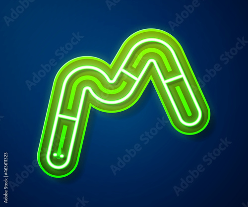 Glowing neon line Jelly worms candy icon isolated on blue background. Vector