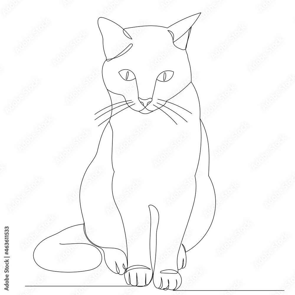 cat sitting drawing by one continuous line