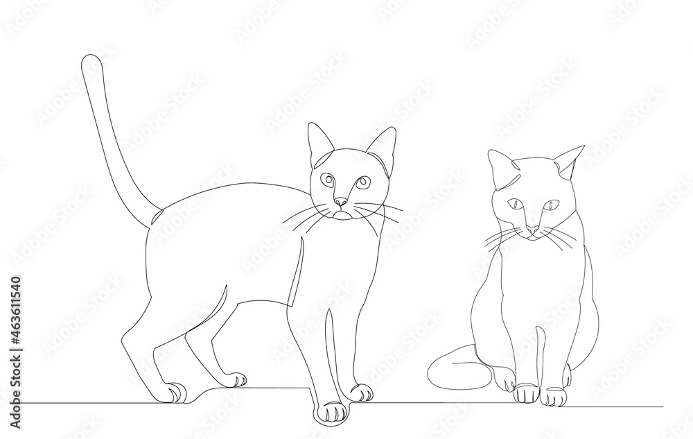 cats drawing by one continuous line, vector cats drawing by one continuous line, vector