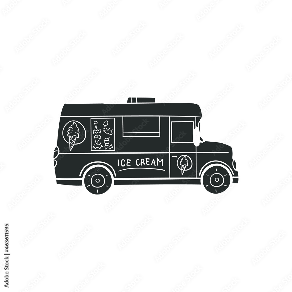 ice cream truck clip art black and white