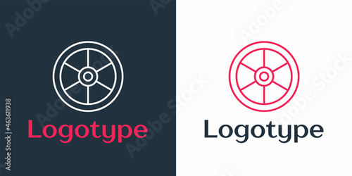 Logotype line Bicycle wheel icon isolated on white background. Bike race. Extreme sport. Sport equipment. Logo design template element. Vector