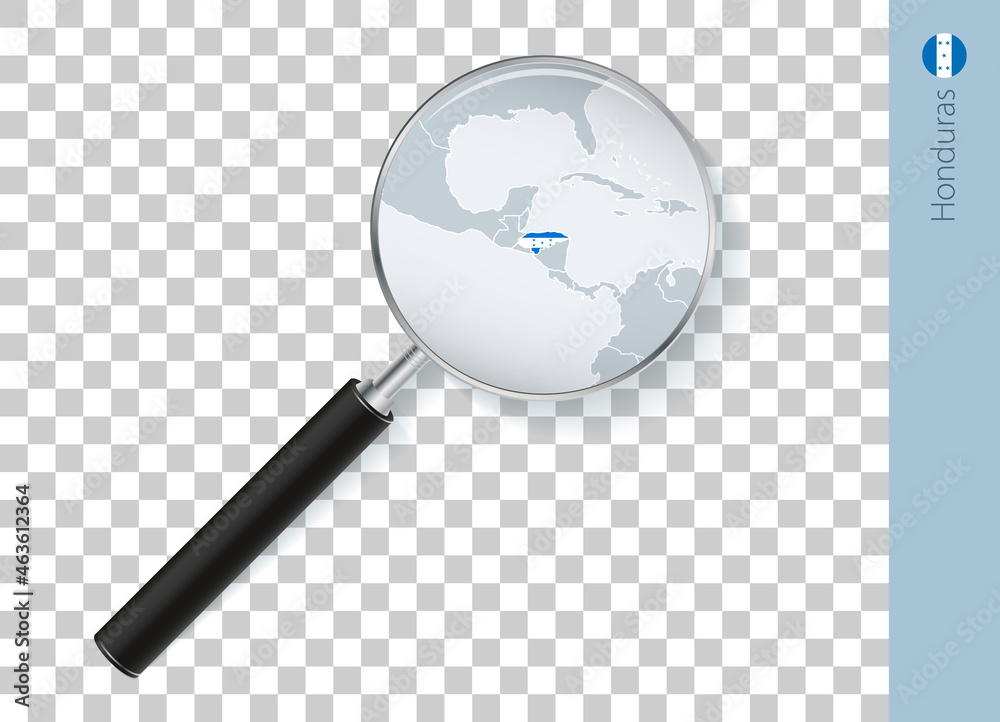 Honduras map with flag in magnifying glass on transparent background. Honduras map with flag in magnifying glass on transparent background.