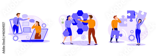 Unifed communication, Design structure matrix and Mutual assistance Set Illustration. Business support abstract concept vector illustrations. photo
