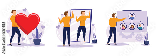 Self concept, Self esteem and organization Set Ilustration. Personality trait abstract concept vector illustration set