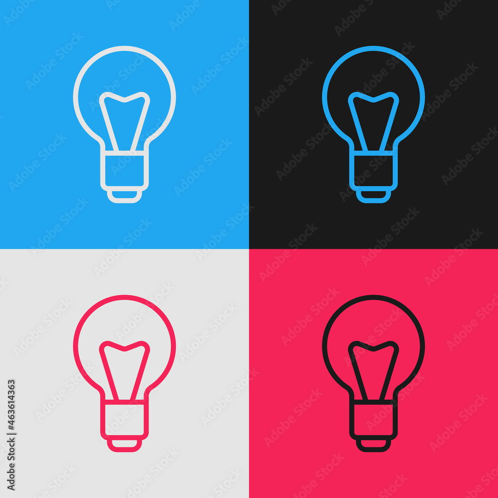Pop art line Light bulb with concept of idea icon isolated on color background. Energy and idea symbol. Inspiration concept. Vector Pop art line Light bulb with concept of idea icon isolated on color background. Energy and idea symbol. Inspiration concept. Vector