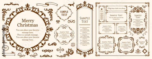 クリスマスをイメージしたフレームデザインのセット。アンティーク。ビンテージ。エレガント