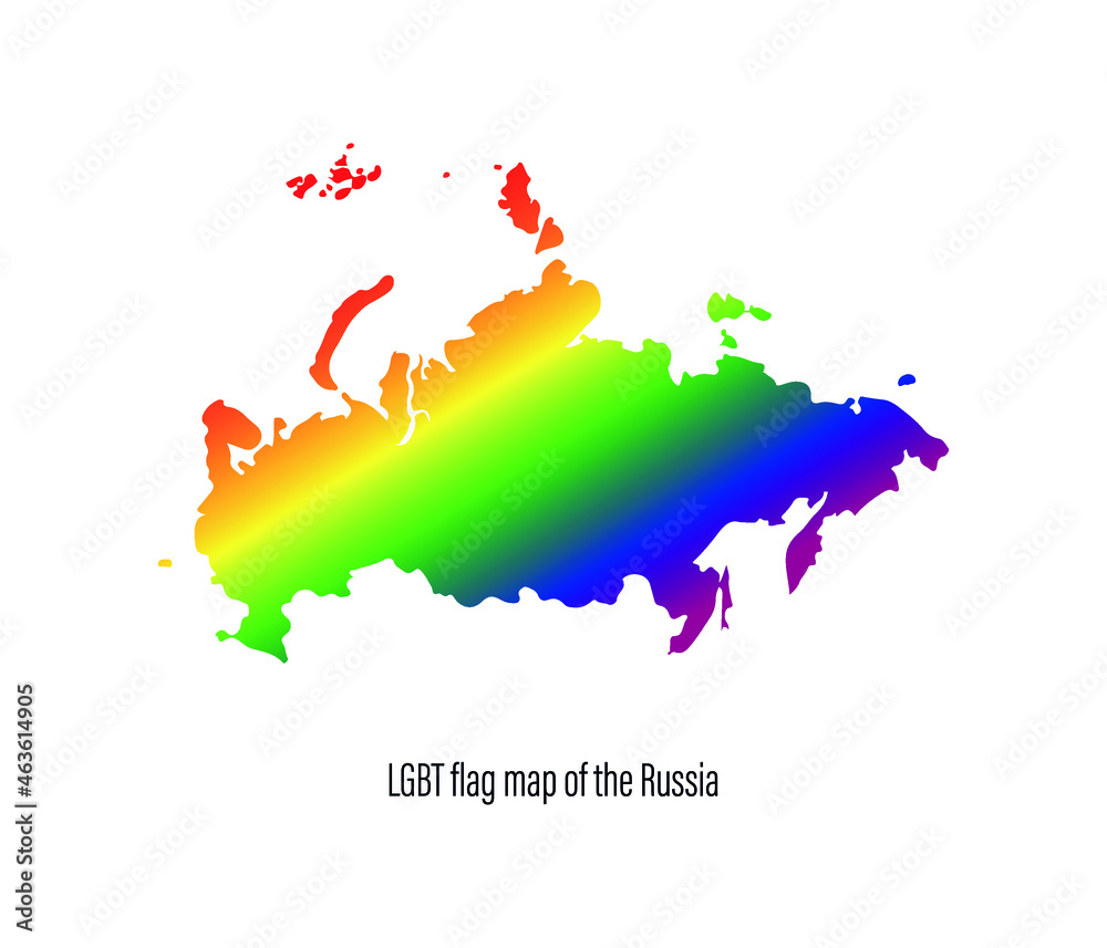 Obraz premium Russia map with rainbow colors. Concept of equal rights for homosexuals. editable vector 