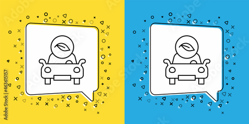 Set line Eco car concept drive with leaf icon isolated on yellow and blue background. Green energy car symbol. Vector